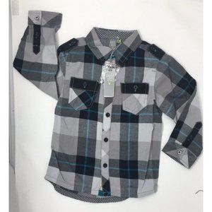 Petit Lem Boys Black and Blue Plaid Long-Sleeve Button-Down Shirt, Size 3 NEW